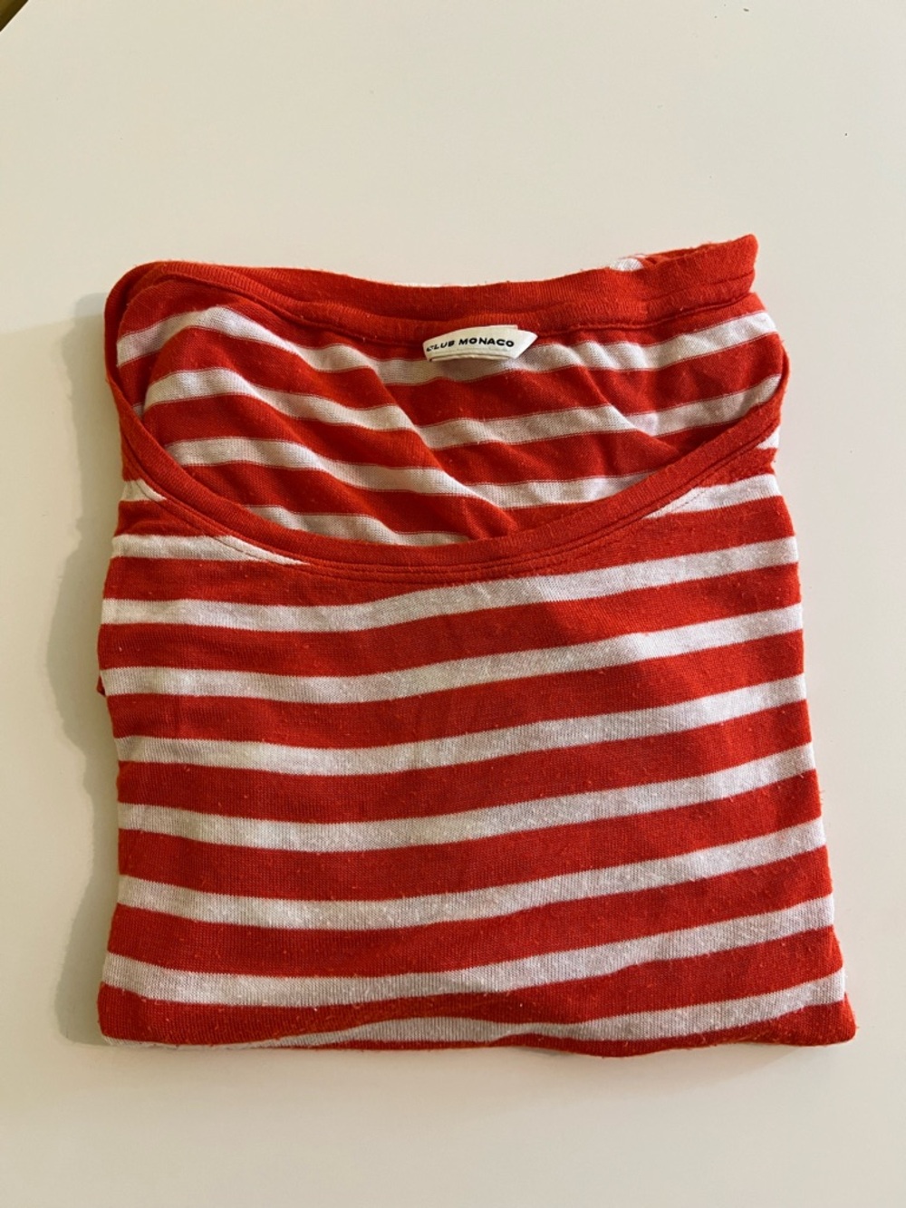 Club Monaco Red & White Striped Scoop Neck Tee